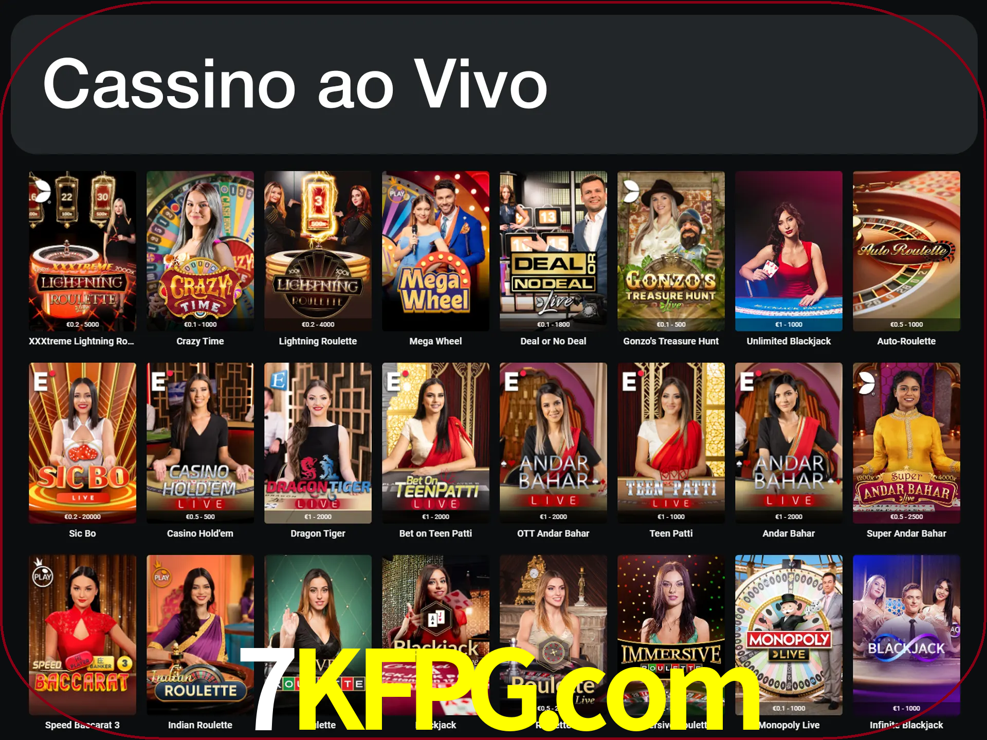 Jogue jogos de cassino com um verdadeiro dealer.